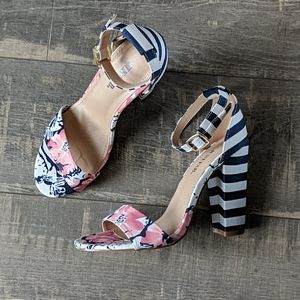 Just Fab Lena Floral Navy Block Heels